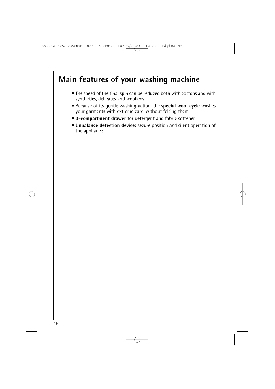 Main features of your washing machine | AEG LAVAMAT 3085 User Manual | Page 9 / 43