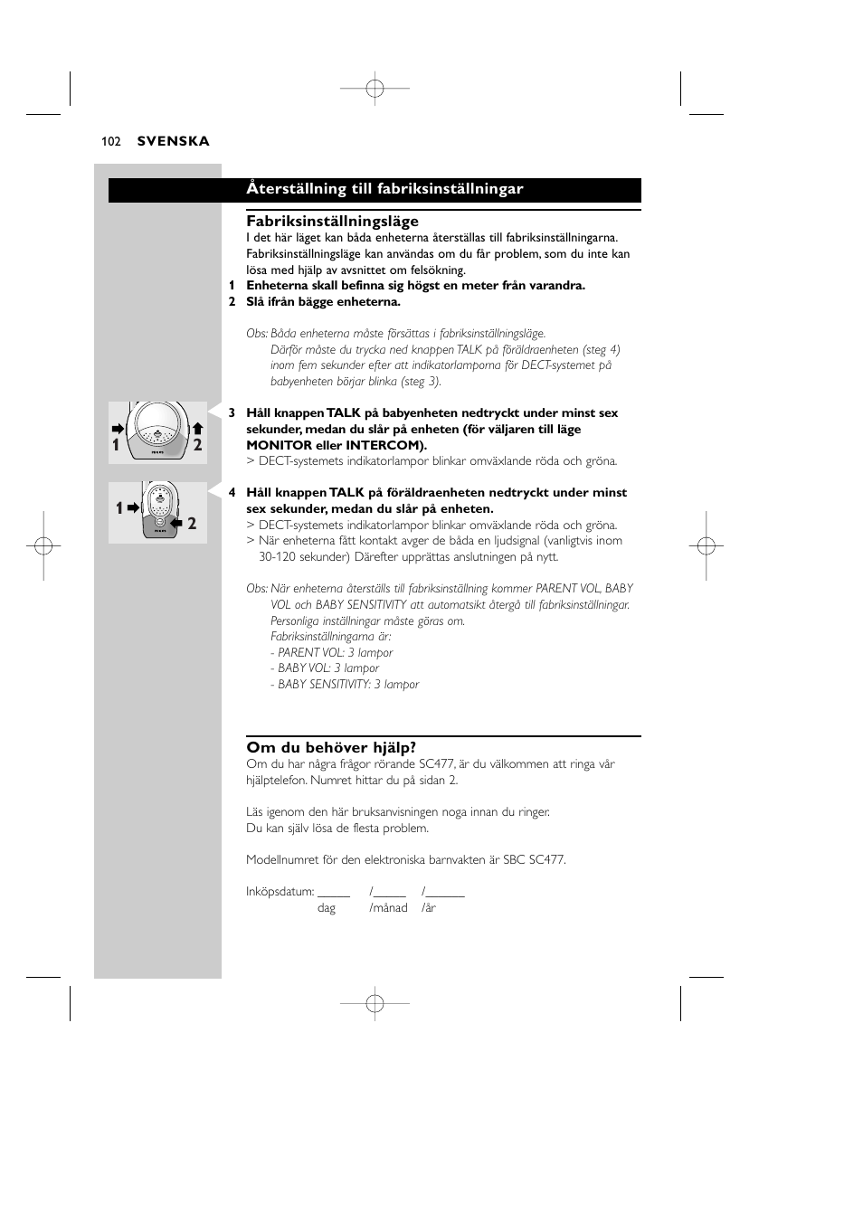 Philips Vigilabebés DECT User Manual | Page 102 / 137