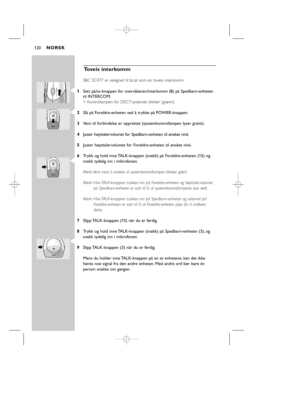Toveis interkomm, Norsk | Philips Vigilabebés DECT User Manual | Page 120 / 137