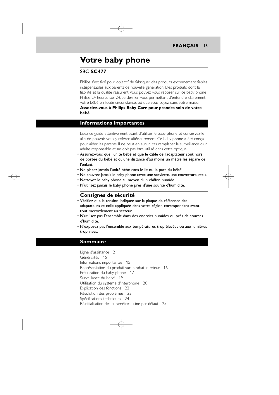 Votre baby phone | Philips Vigilabebés DECT User Manual | Page 15 / 137