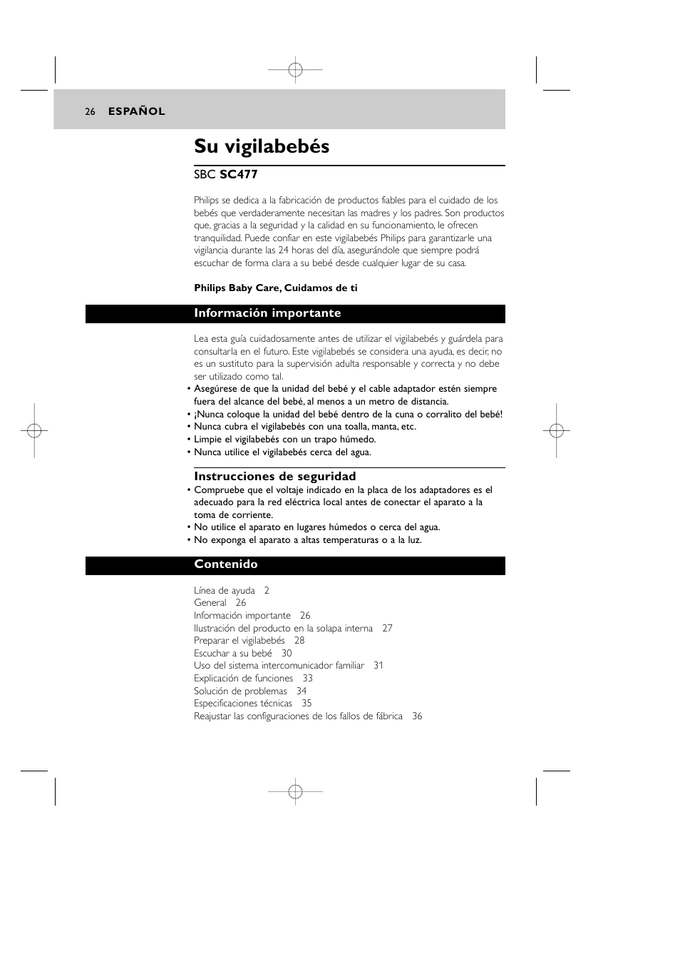 Su vigilabebés | Philips Vigilabebés DECT User Manual | Page 26 / 137