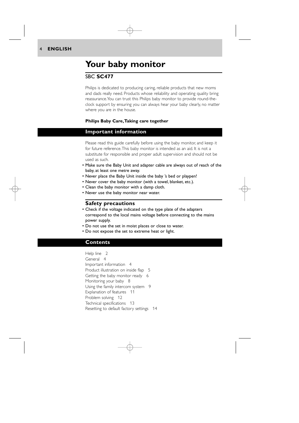 Your baby monitor | Philips Vigilabebés DECT User Manual | Page 4 / 137