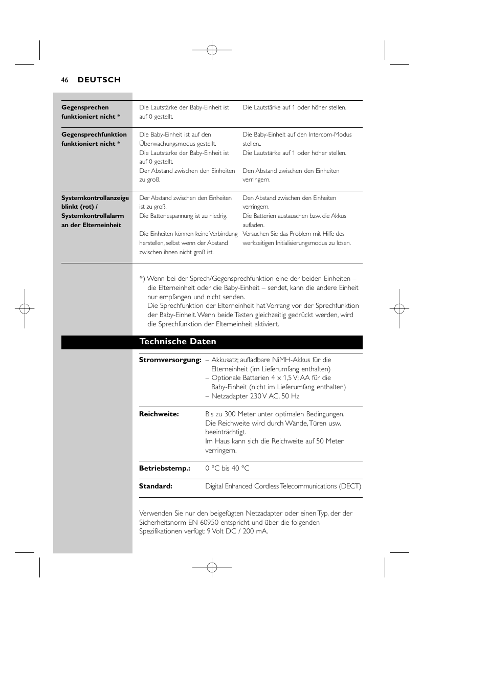 Technische daten | Philips Vigilabebés DECT User Manual | Page 46 / 137