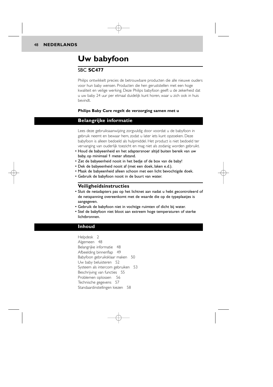 Uw babyfoon | Philips Vigilabebés DECT User Manual | Page 48 / 137