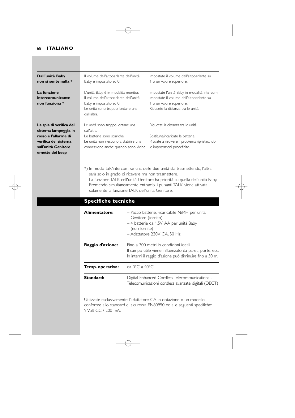 Specifiche tecniche | Philips Vigilabebés DECT User Manual | Page 68 / 137