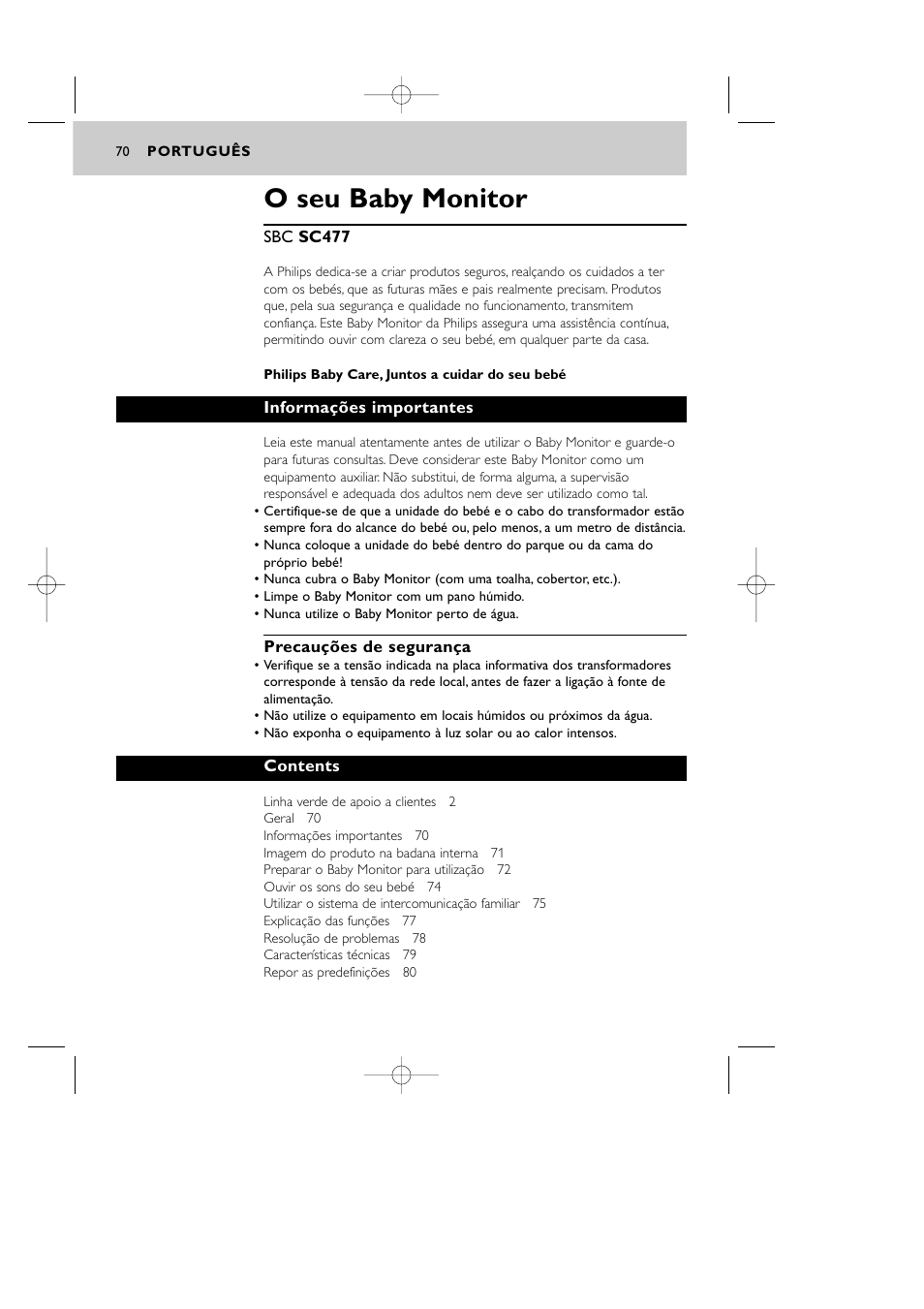 O seu baby monitor | Philips Vigilabebés DECT User Manual | Page 70 / 137