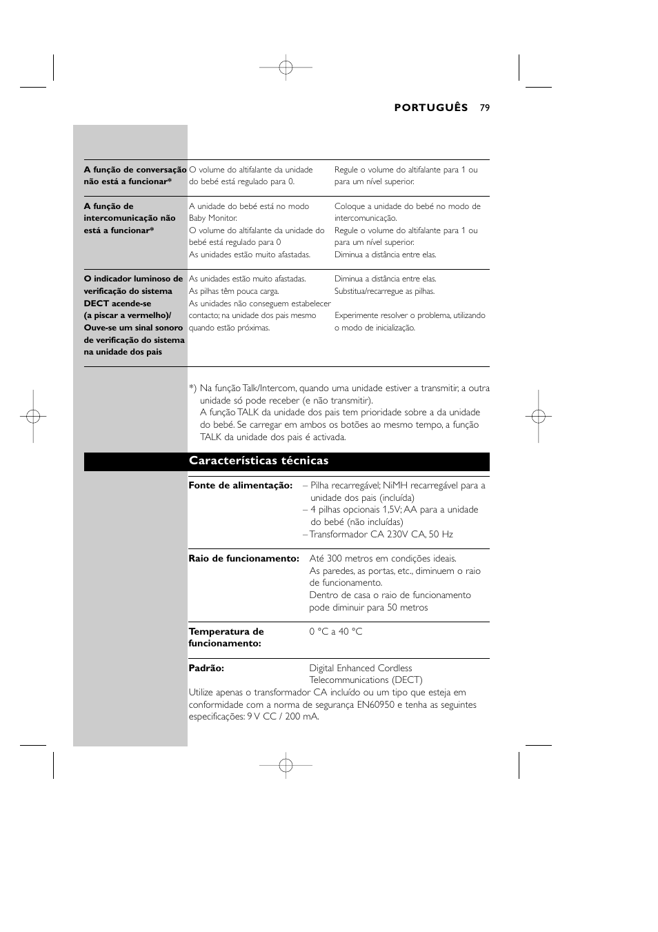 Características técnicas | Philips Vigilabebés DECT User Manual | Page 79 / 137