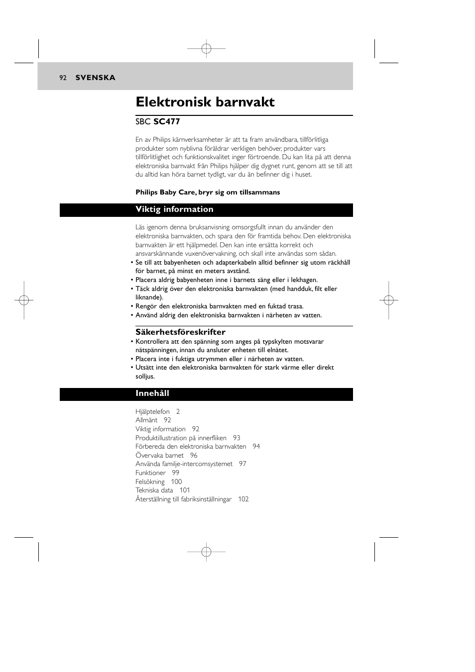 Elektronisk barnvakt | Philips Vigilabebés DECT User Manual | Page 92 / 137