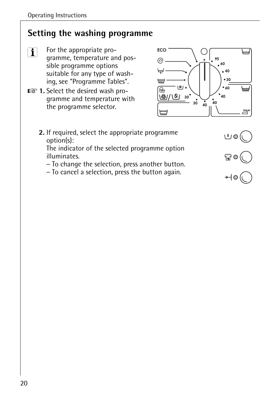 Setting the washing programme | AEG LAVAMAT 50265 User Manual | Page 20 / 52