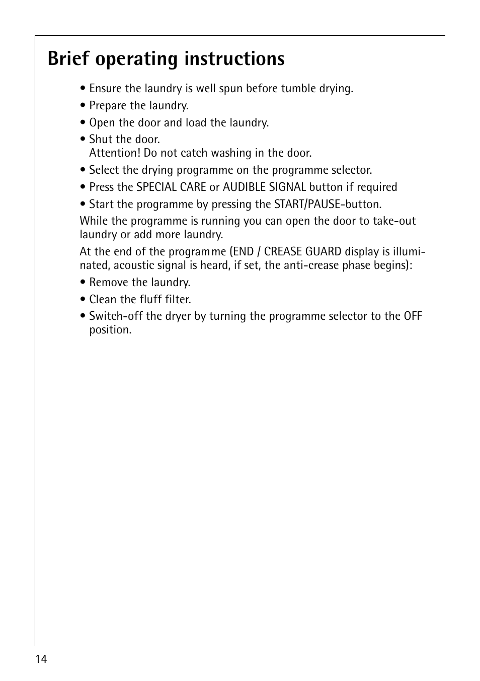 Brief operating instructions | AEG LAVATHERM 37320 User Manual | Page 14 / 36