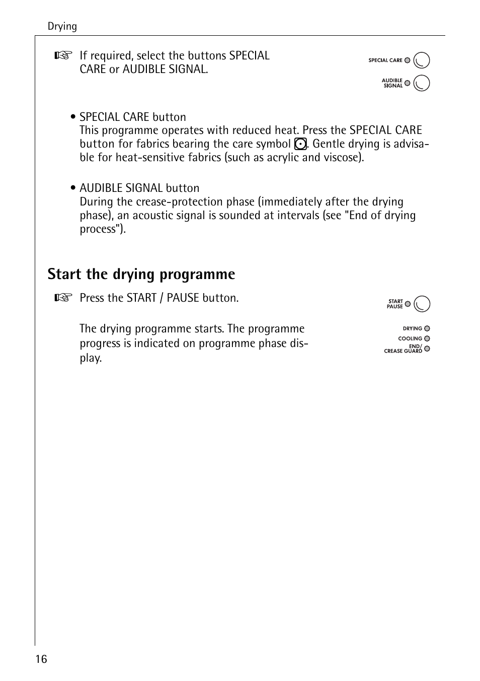 Start the drying programme | AEG LAVATHERM 37320 User Manual | Page 16 / 36