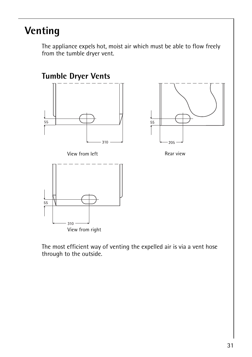 Venting, Tumble dryer vents | AEG LAVATHERM 37320 User Manual | Page 31 / 36