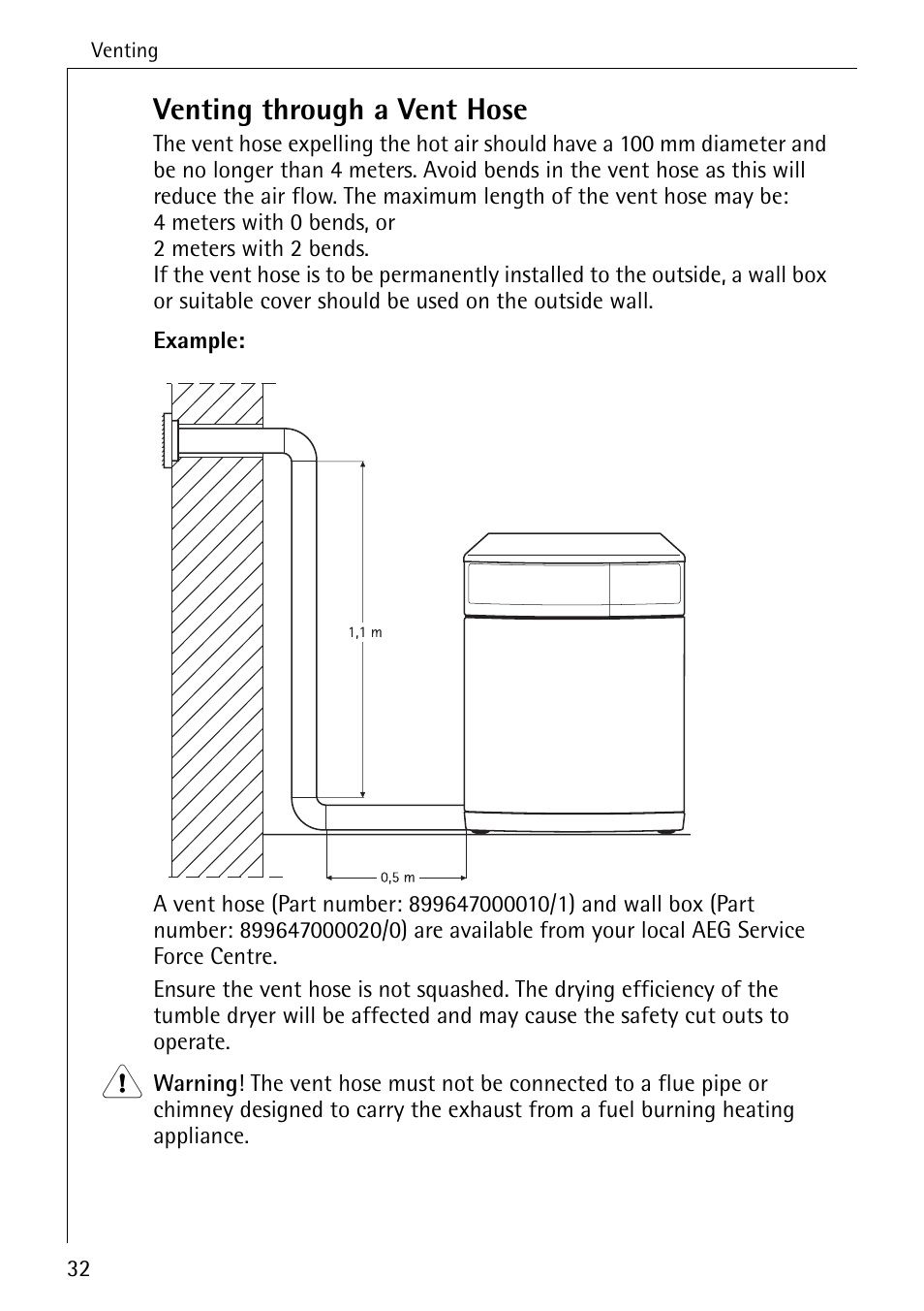 Venting through a vent hose | AEG LAVATHERM 37320 User Manual | Page 32 / 36