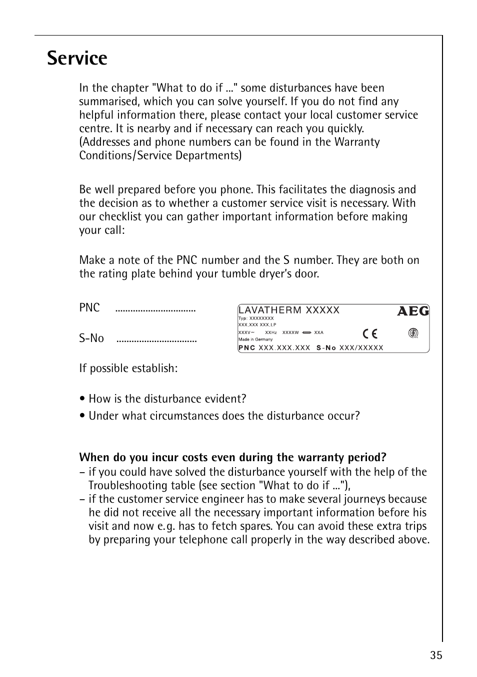 Service | AEG LAVATHERM 37320 User Manual | Page 35 / 36