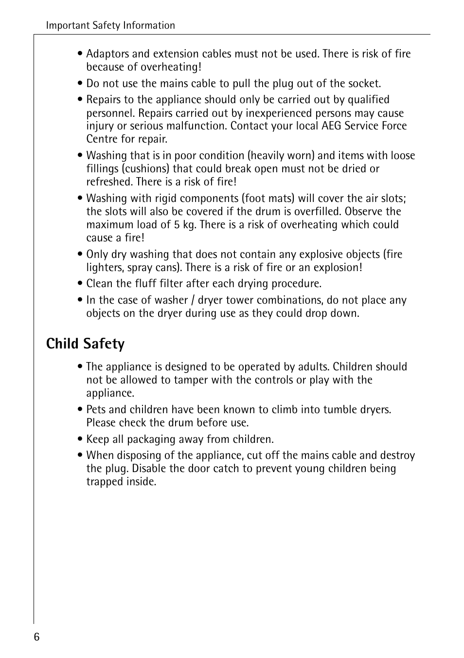 Child safety | AEG LAVATHERM 37320 User Manual | Page 6 / 36