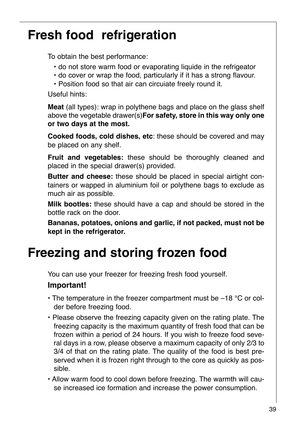Fresh food refrigeration, Freezing and storing frozen food | AEG KO SANTO 290-6I User Manual | Page 16 / 25