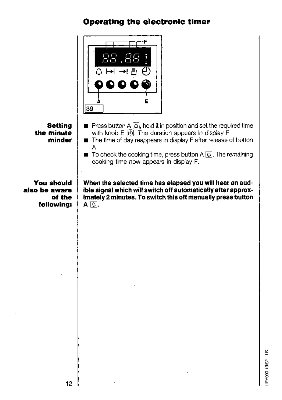 Operating the electronic timer, Switching on the electronic timer | AEG 5210 V User Manual | Page 12 / 46