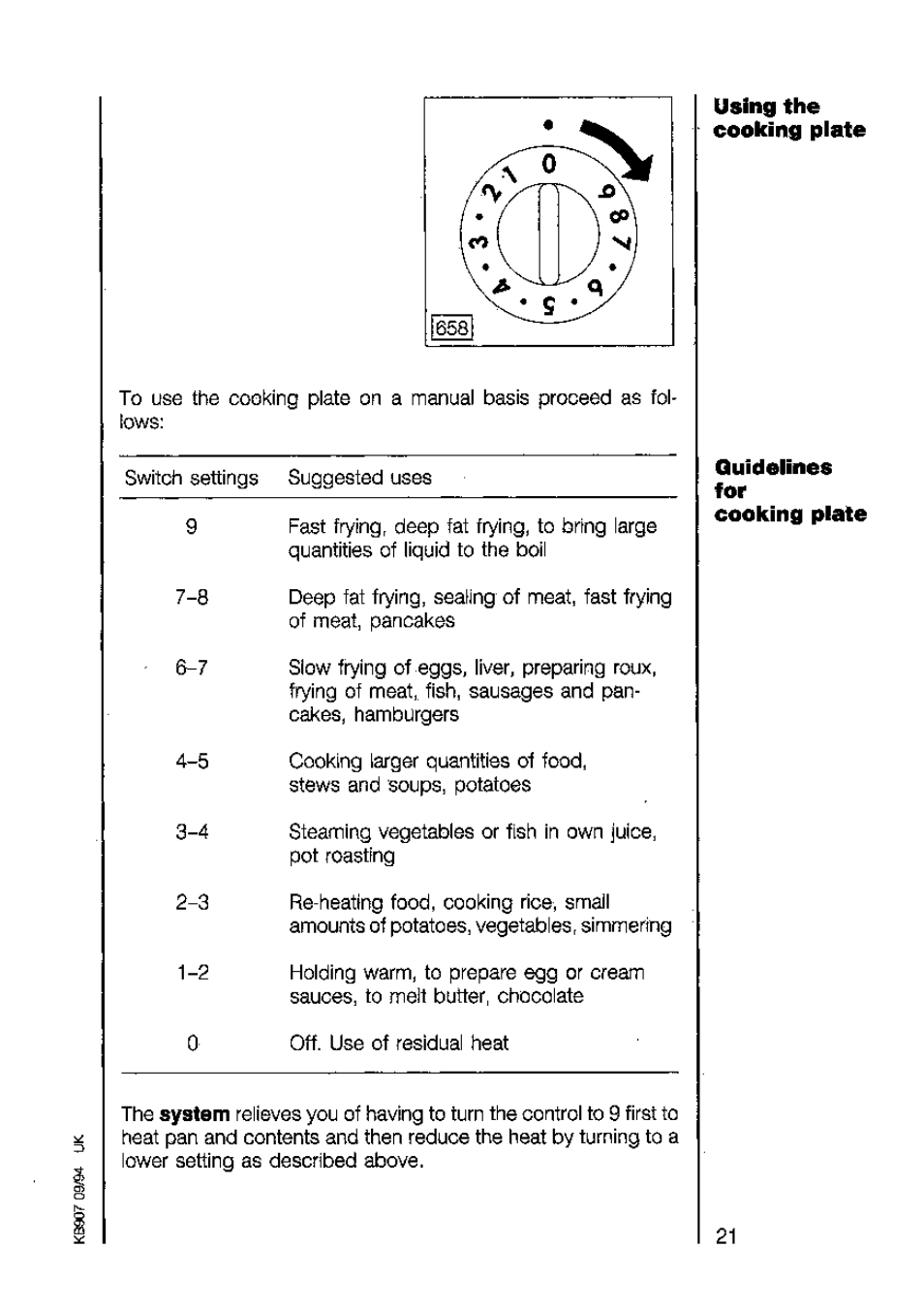 Using the cooking plate, Quideiines | AEG 5210 V User Manual | Page 21 / 46