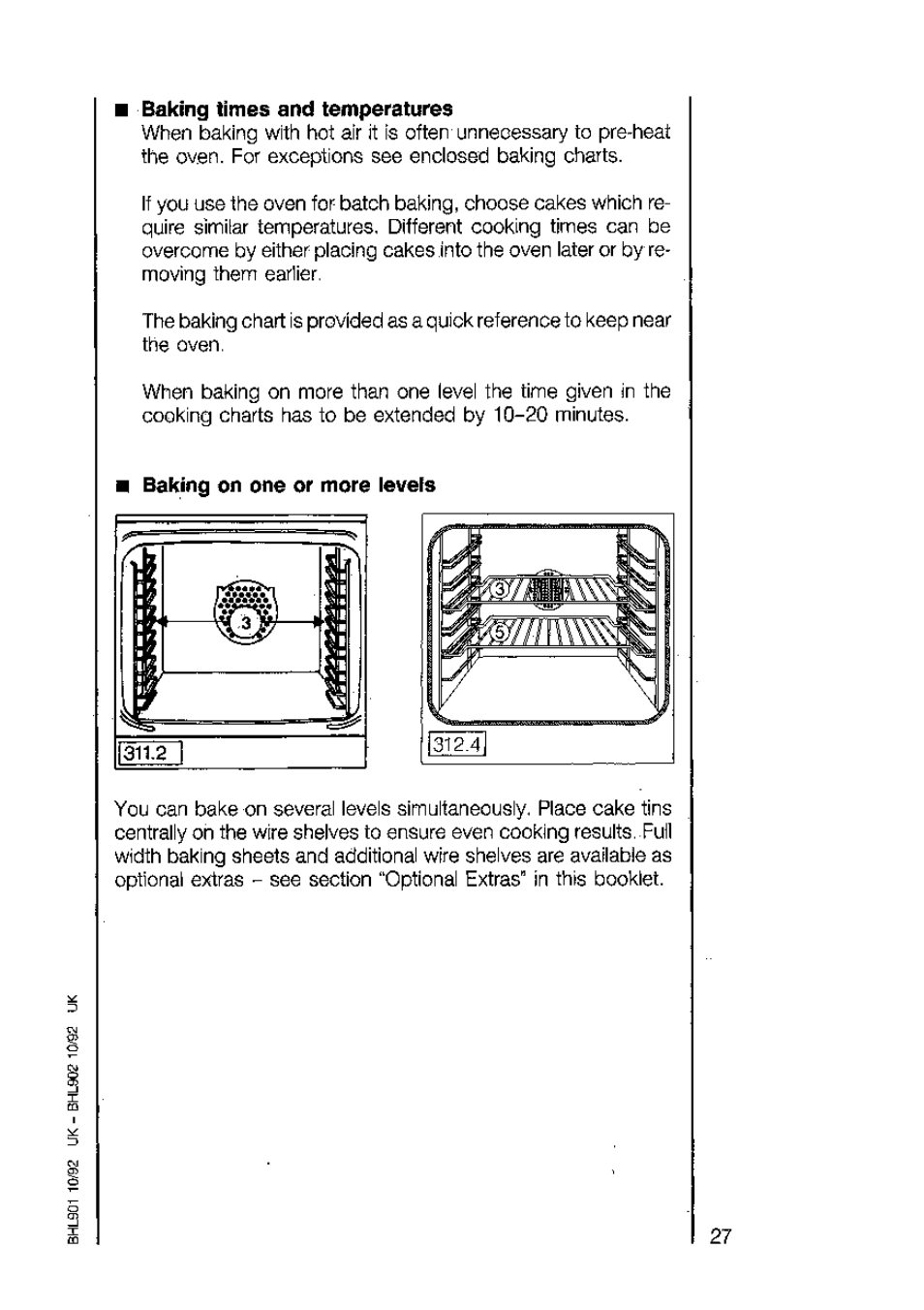 Baking times and temperatures, Baking on one or more levels | AEG 5210 V User Manual | Page 27 / 46