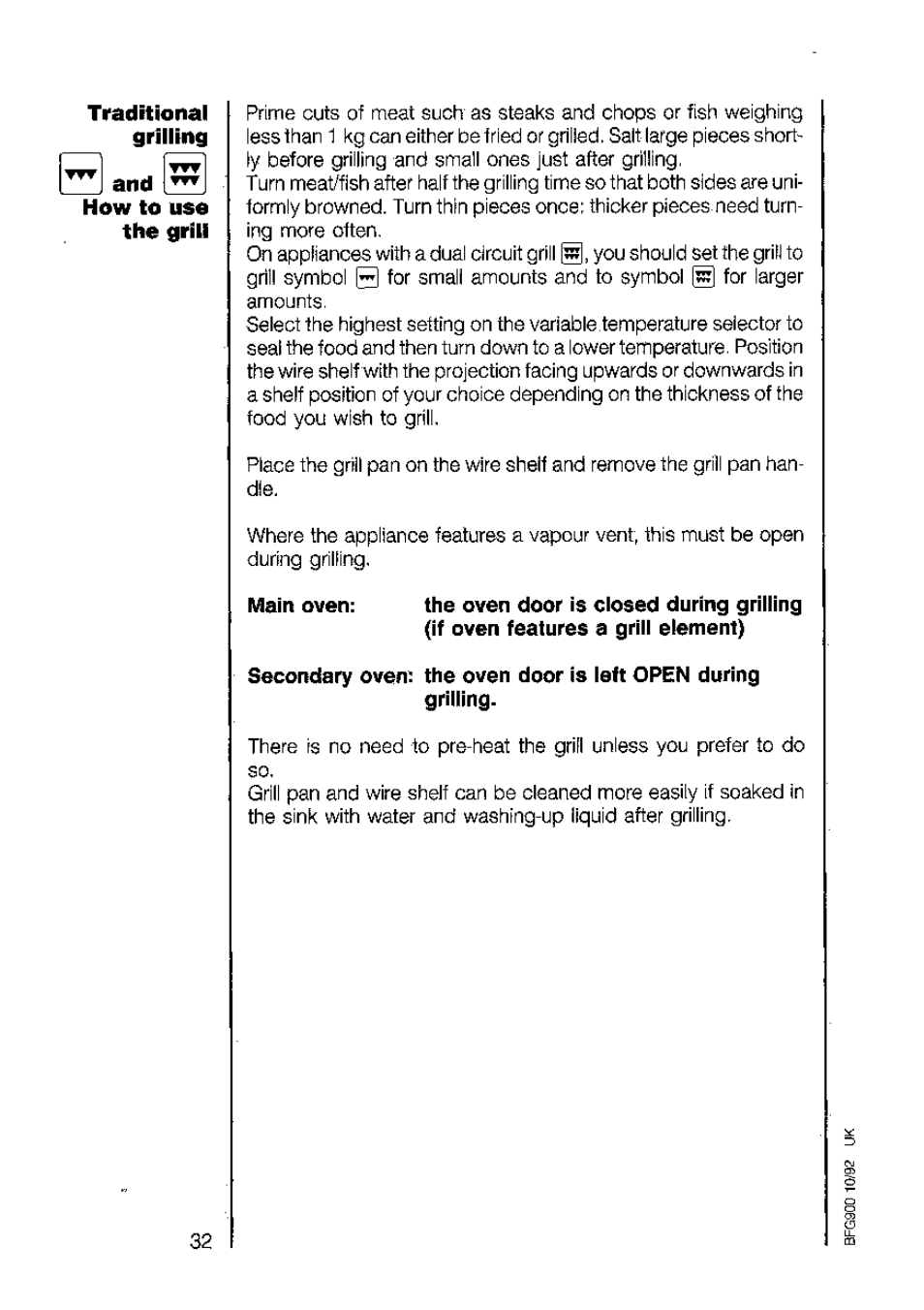 Main oven: the oven door is ciosed during griiiing | AEG 5210 V User Manual | Page 32 / 46