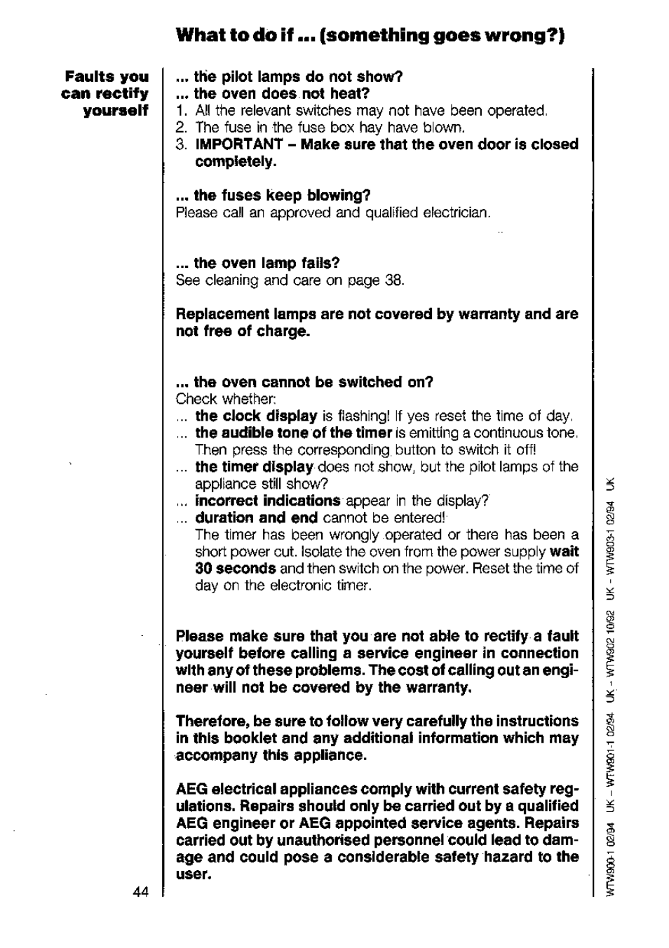 What to do if... (something goes wrong?) | AEG 5210 V User Manual | Page 44 / 46