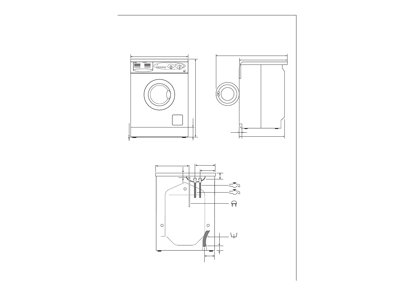 Dimensions of the appliance, Front view and side view rear view, Sicaklik program | AEG LAVAMAT 97-115 User Manual | Page 33 / 39