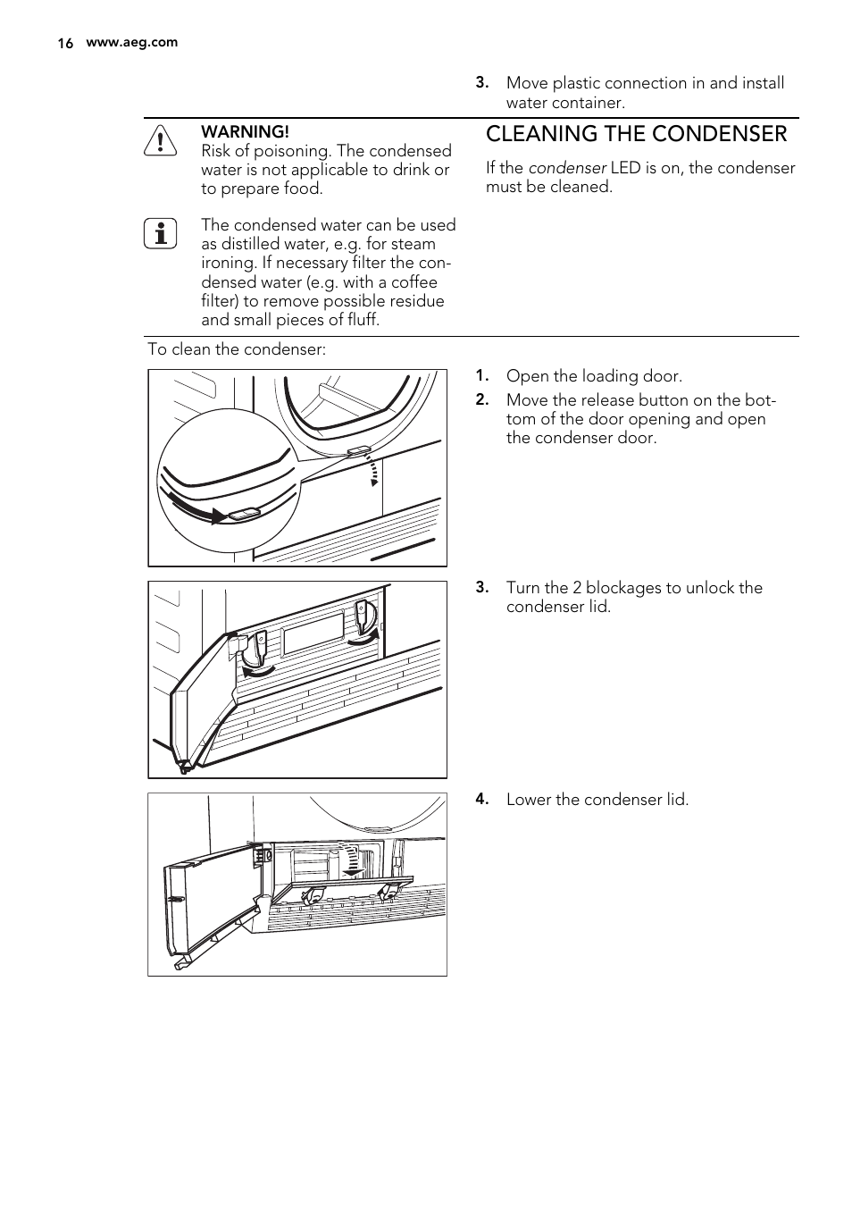 Cleaning the condenser | AEG LAVATHERM 65270AC EN User Manual | Page 16 / 24