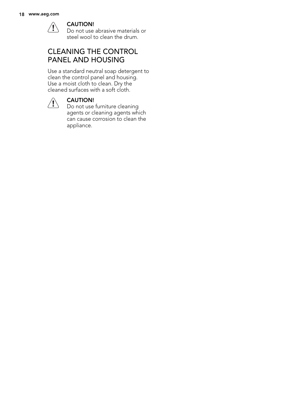Cleaning the control panel and housing | AEG LAVATHERM 65270AC EN User Manual | Page 18 / 24