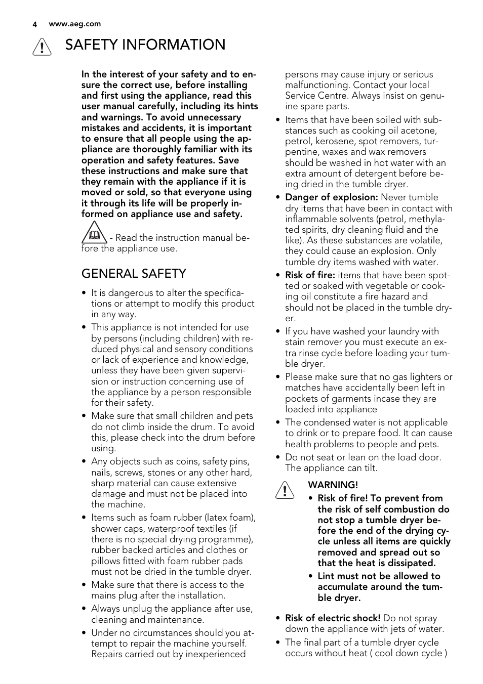 Safety information, General safety | AEG LAVATHERM 65270AC EN User Manual | Page 4 / 24