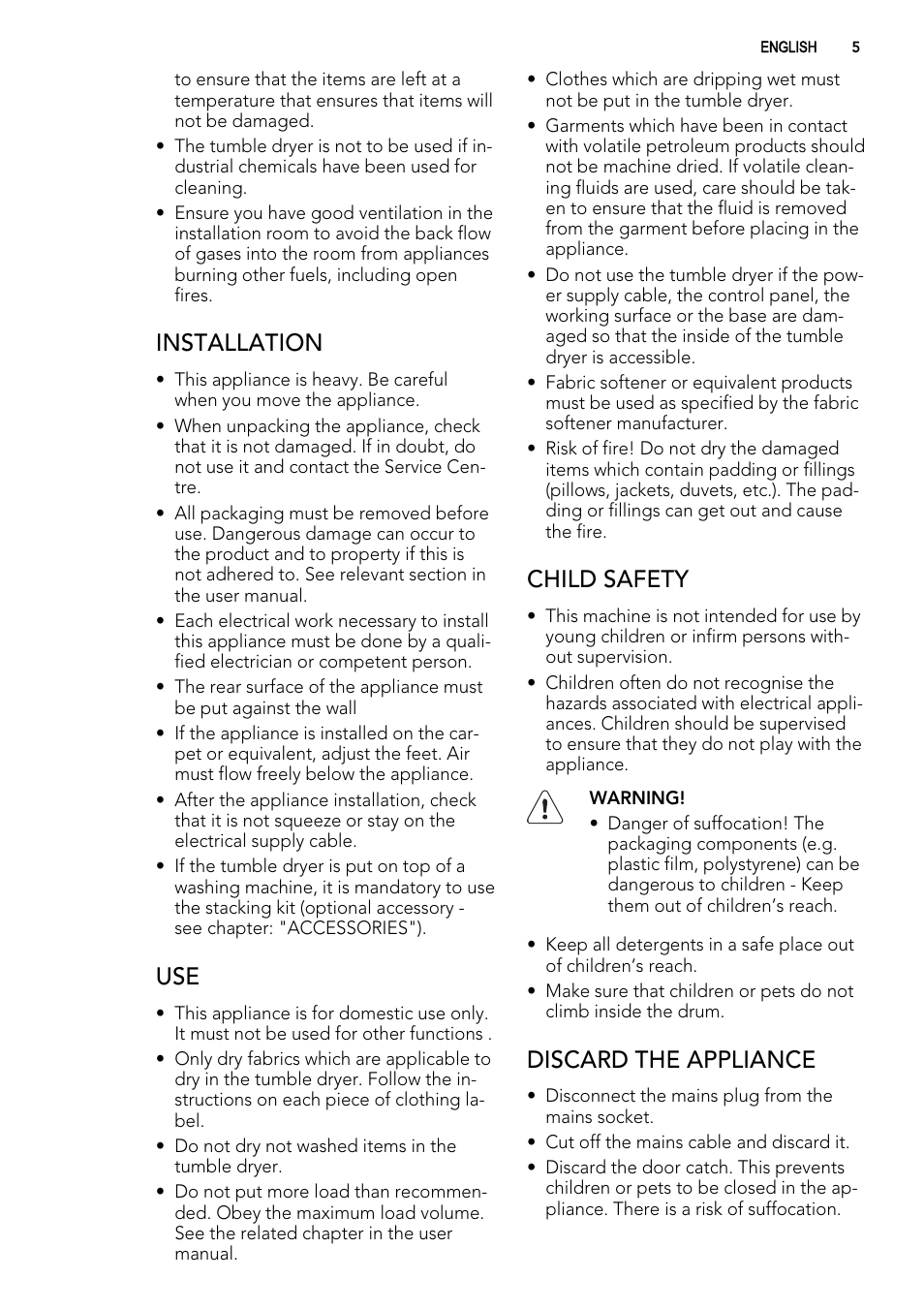 Installation, Child safety, Discard the appliance | AEG LAVATHERM 65270AC EN User Manual | Page 5 / 24