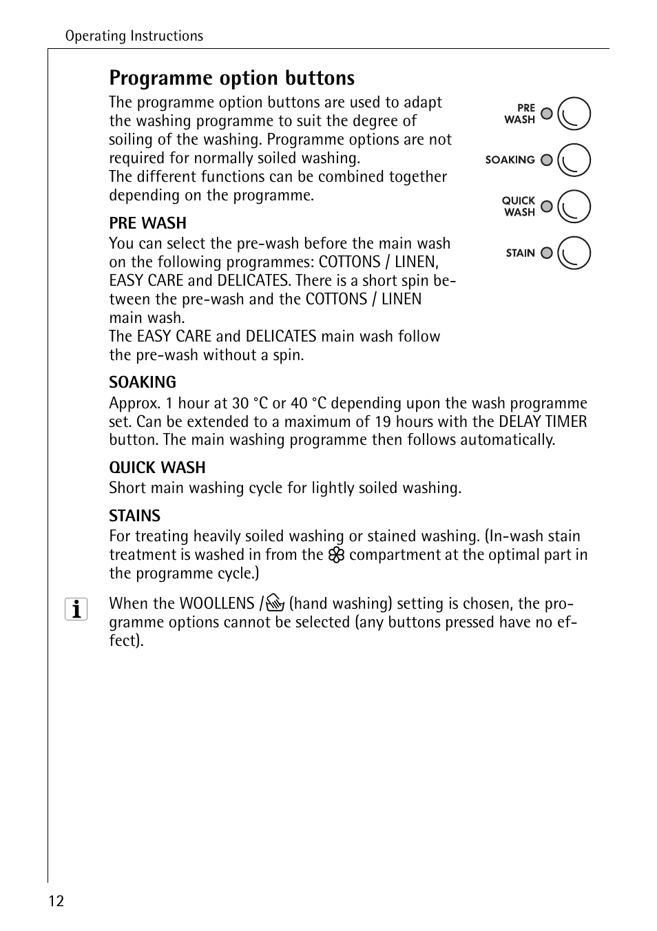 Programme option buttons | AEG LAVAMAT 88730 User Manual | Page 12 / 56