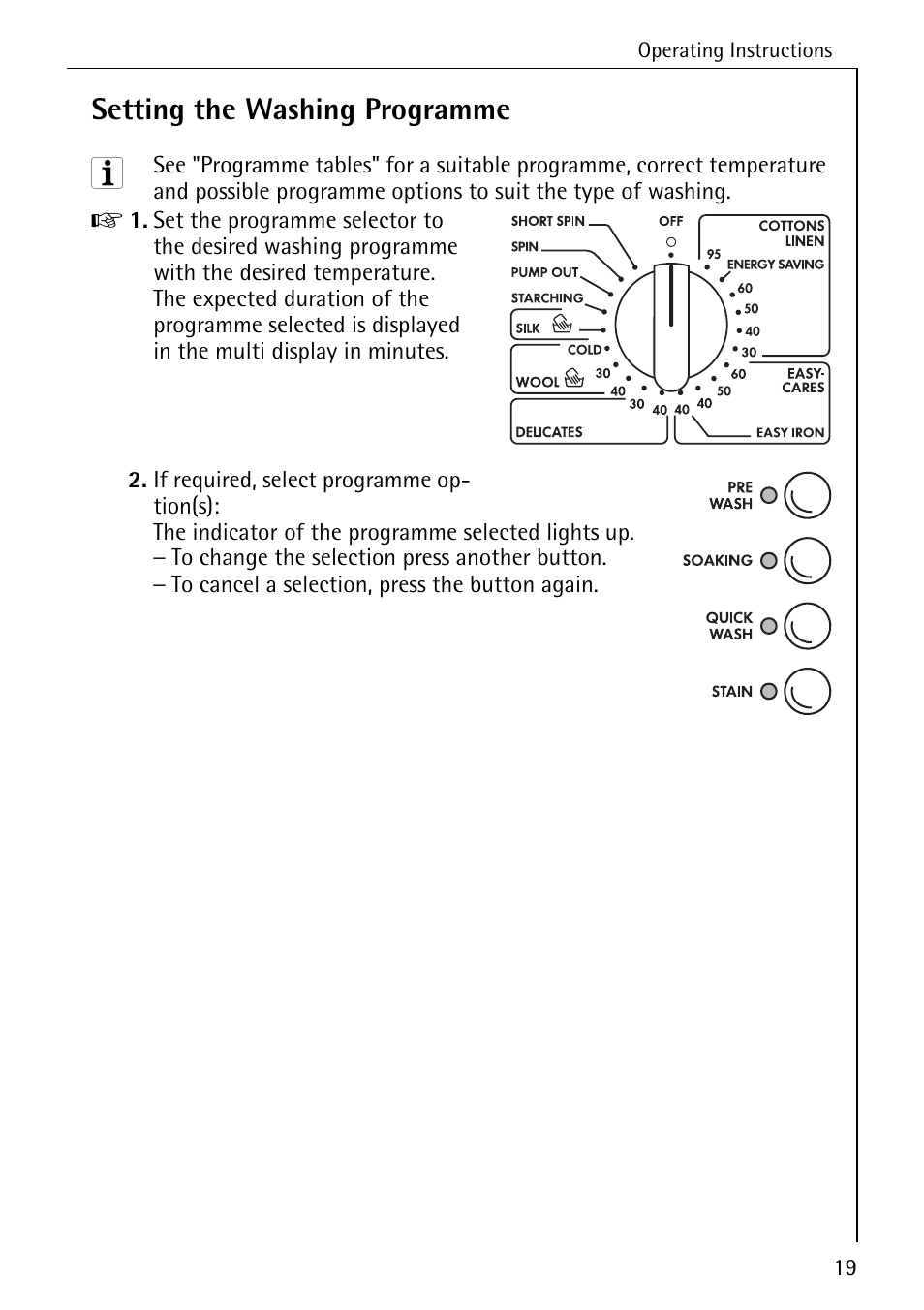 Setting the washing programme | AEG LAVAMAT 88730 User Manual | Page 19 / 56