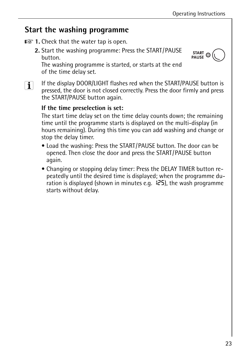Start the washing programme | AEG LAVAMAT 88730 User Manual | Page 23 / 56