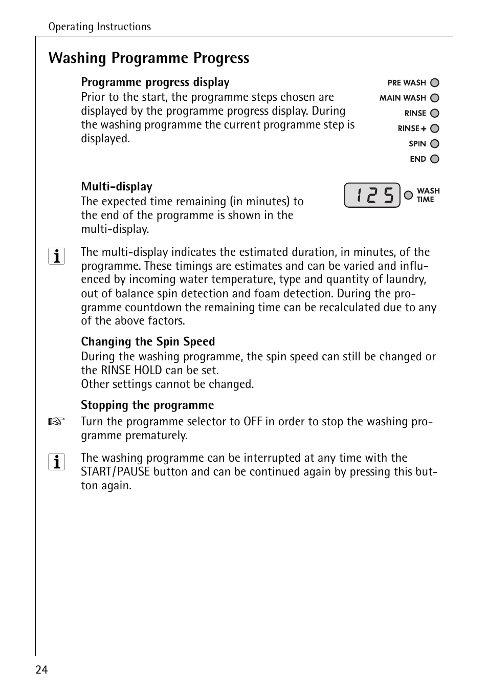 Washing programme progress | AEG LAVAMAT 88730 User Manual | Page 24 / 56