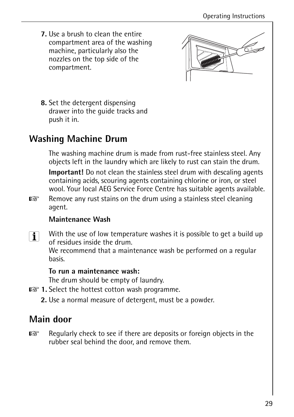 Washing machine drum, Main door | AEG LAVAMAT 88730 User Manual | Page 29 / 56