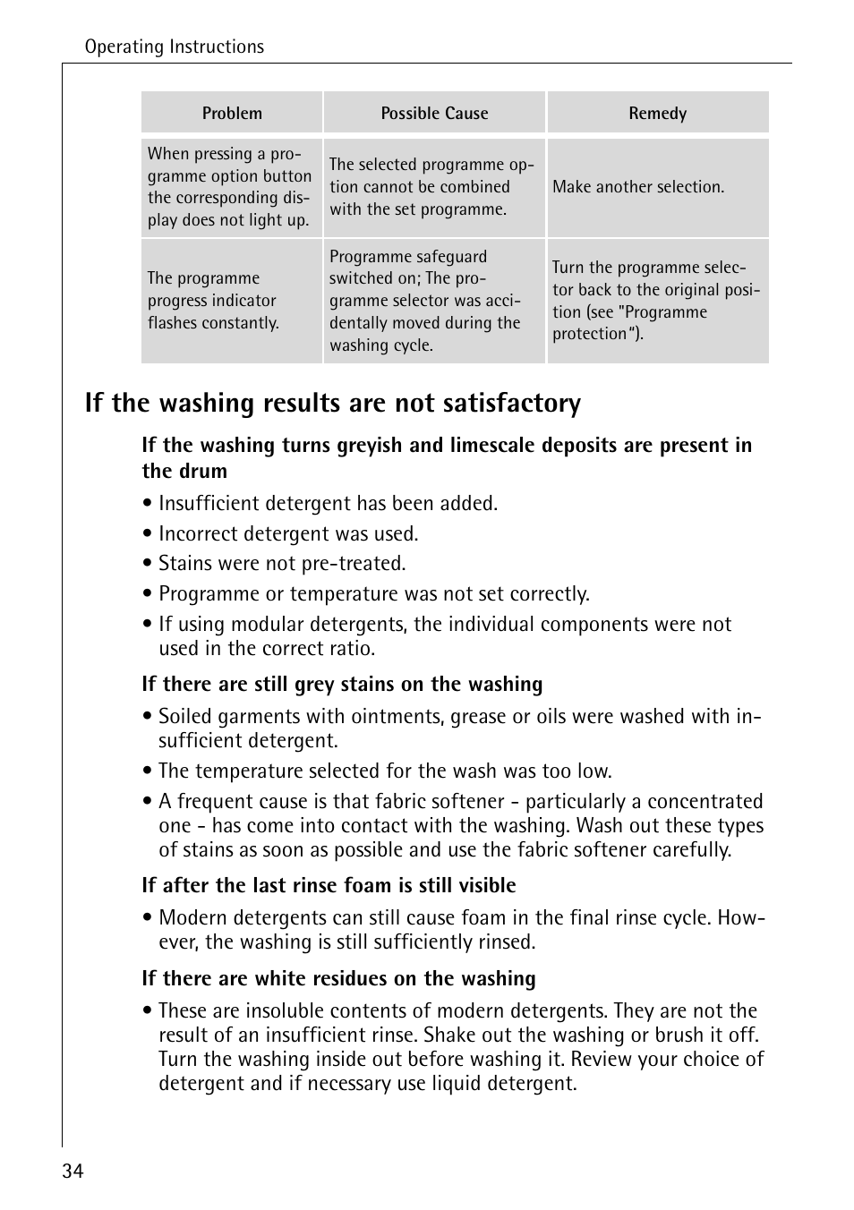 If the washing results are not satisfactory | AEG LAVAMAT 88730 User Manual | Page 34 / 56