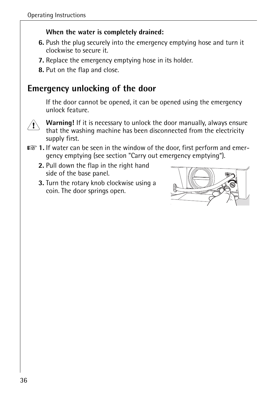 Emergency unlocking of the door | AEG LAVAMAT 88730 User Manual | Page 36 / 56