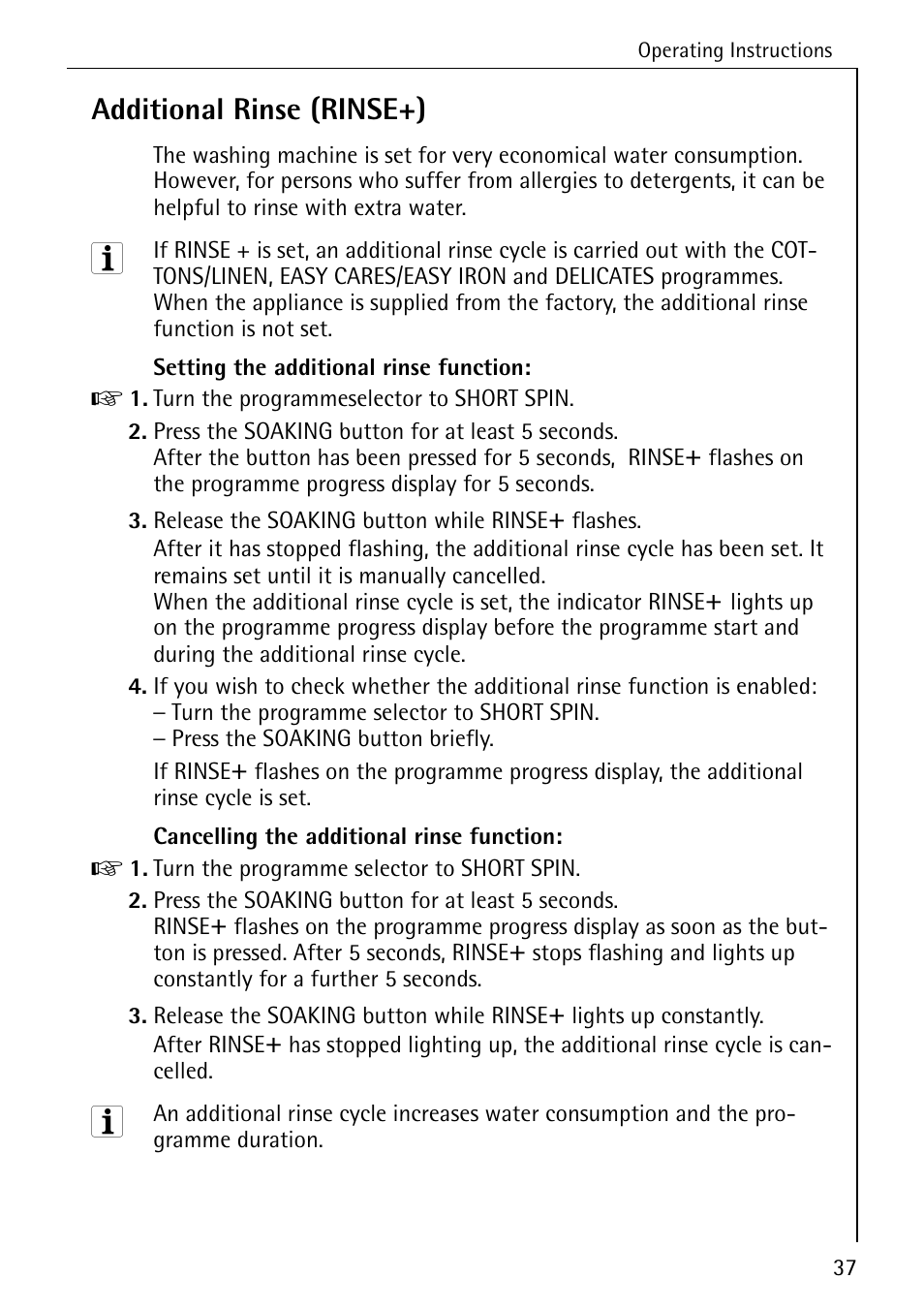 Additional rinse (rinse+) | AEG LAVAMAT 88730 User Manual | Page 37 / 56