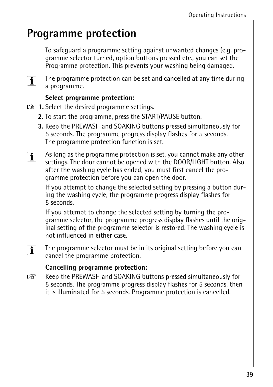 Programme protection | AEG LAVAMAT 88730 User Manual | Page 39 / 56