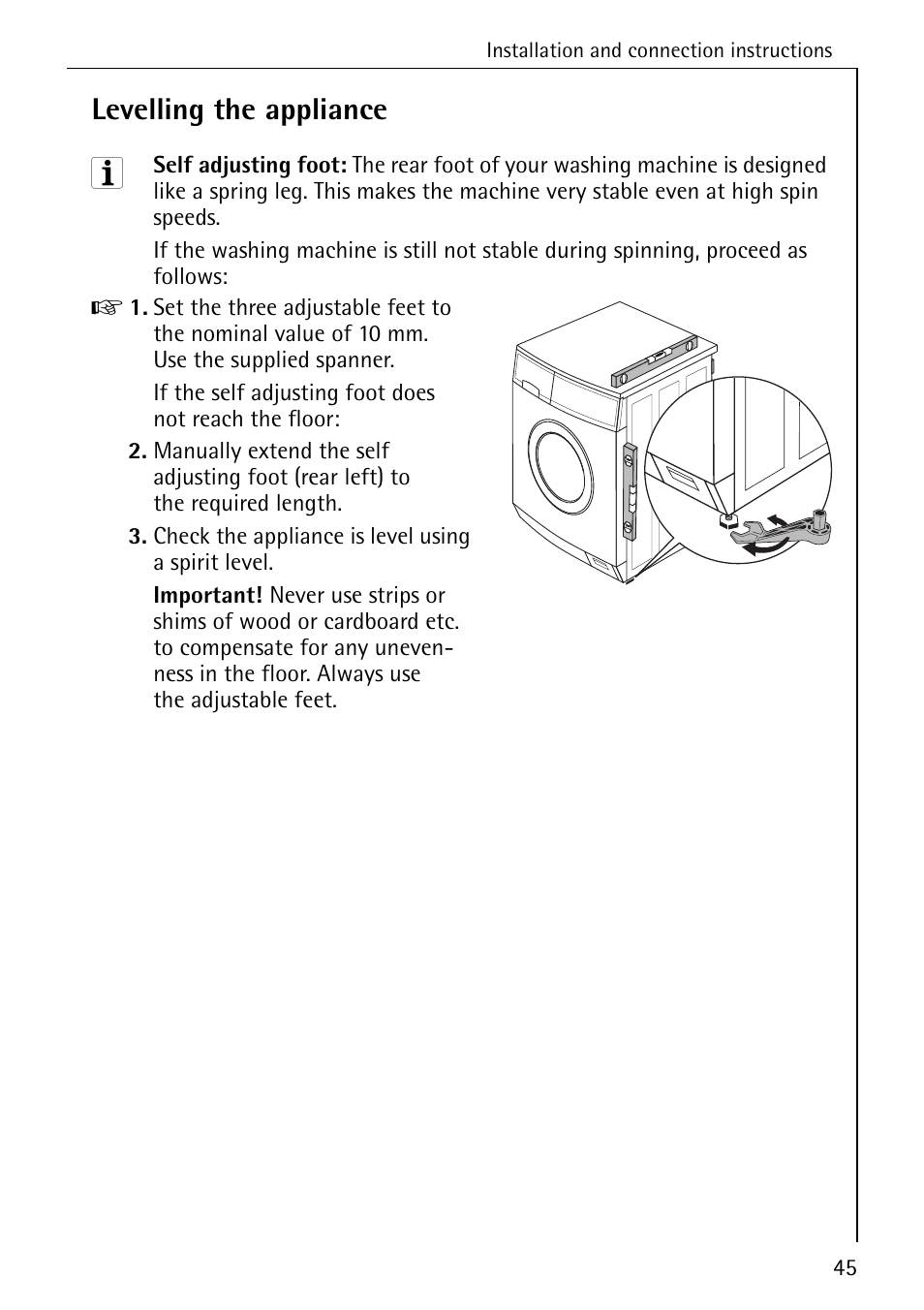 Levelling the appliance | AEG LAVAMAT 88730 User Manual | Page 45 / 56