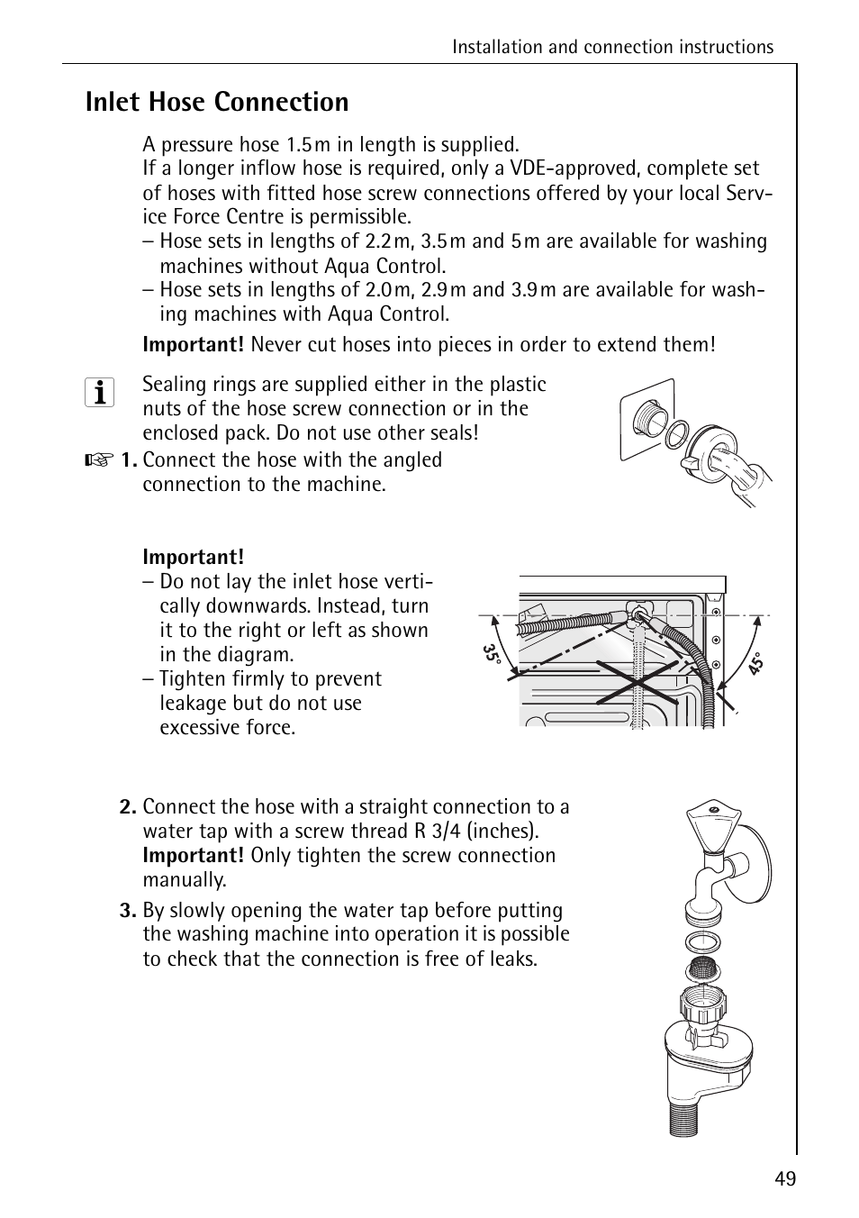 Inlet hose connection | AEG LAVAMAT 88730 User Manual | Page 49 / 56