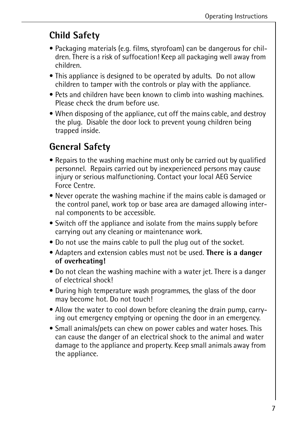 Child safety, General safety | AEG LAVAMAT 88730 User Manual | Page 7 / 56