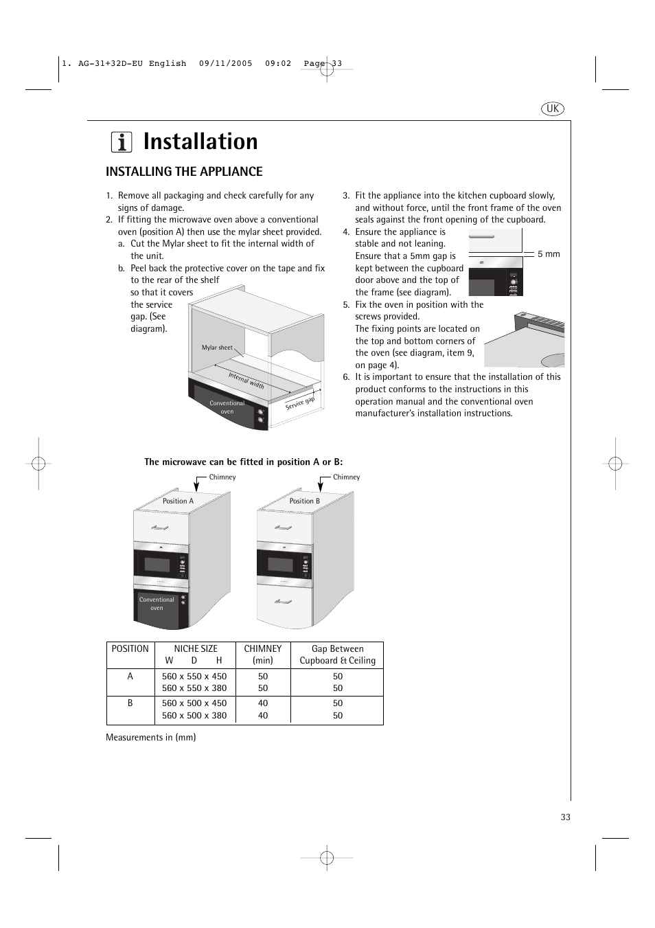 Installation, Installing the appliance | AEG MC2660E User Manual | Page 35 / 37