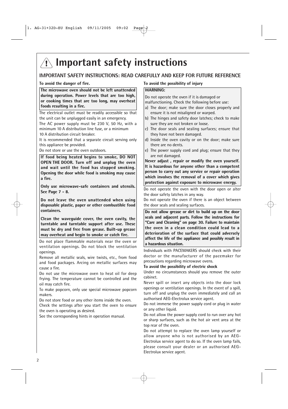 Important safety instructions | AEG MC2660E User Manual | Page 4 / 37