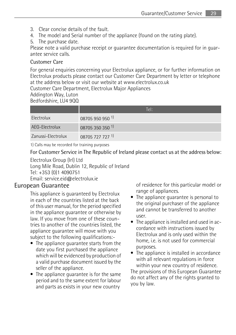 European guarantee | AEG 56740 User Manual | Page 29 / 32