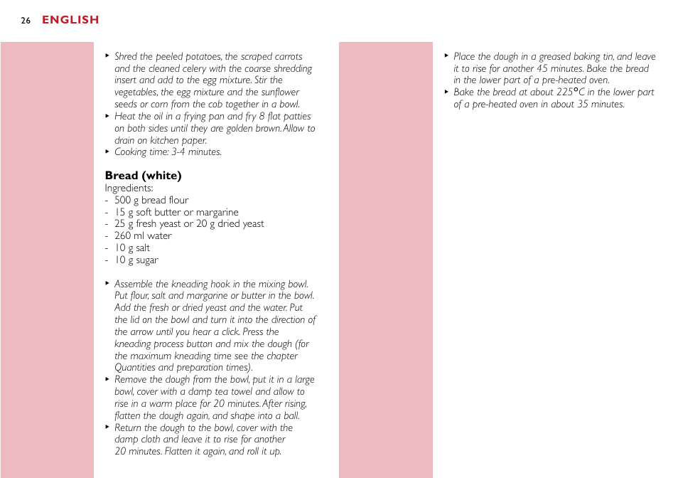 English, Bread (white) | Philips Robot de cocina User Manual | Page 26 / 118