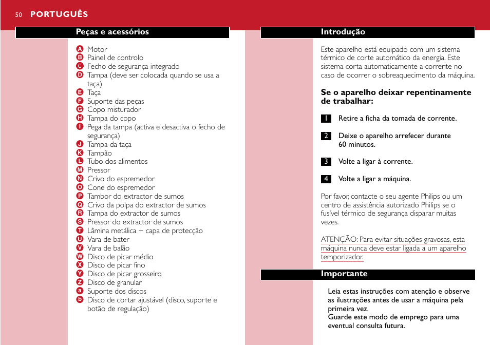 Português 50 | Philips Robot de cocina User Manual | Page 50 / 118