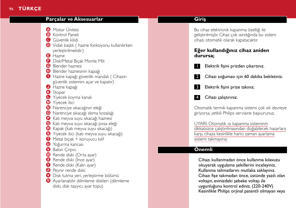Türkçe 96 | Philips Robot de cocina User Manual | Page 96 / 118