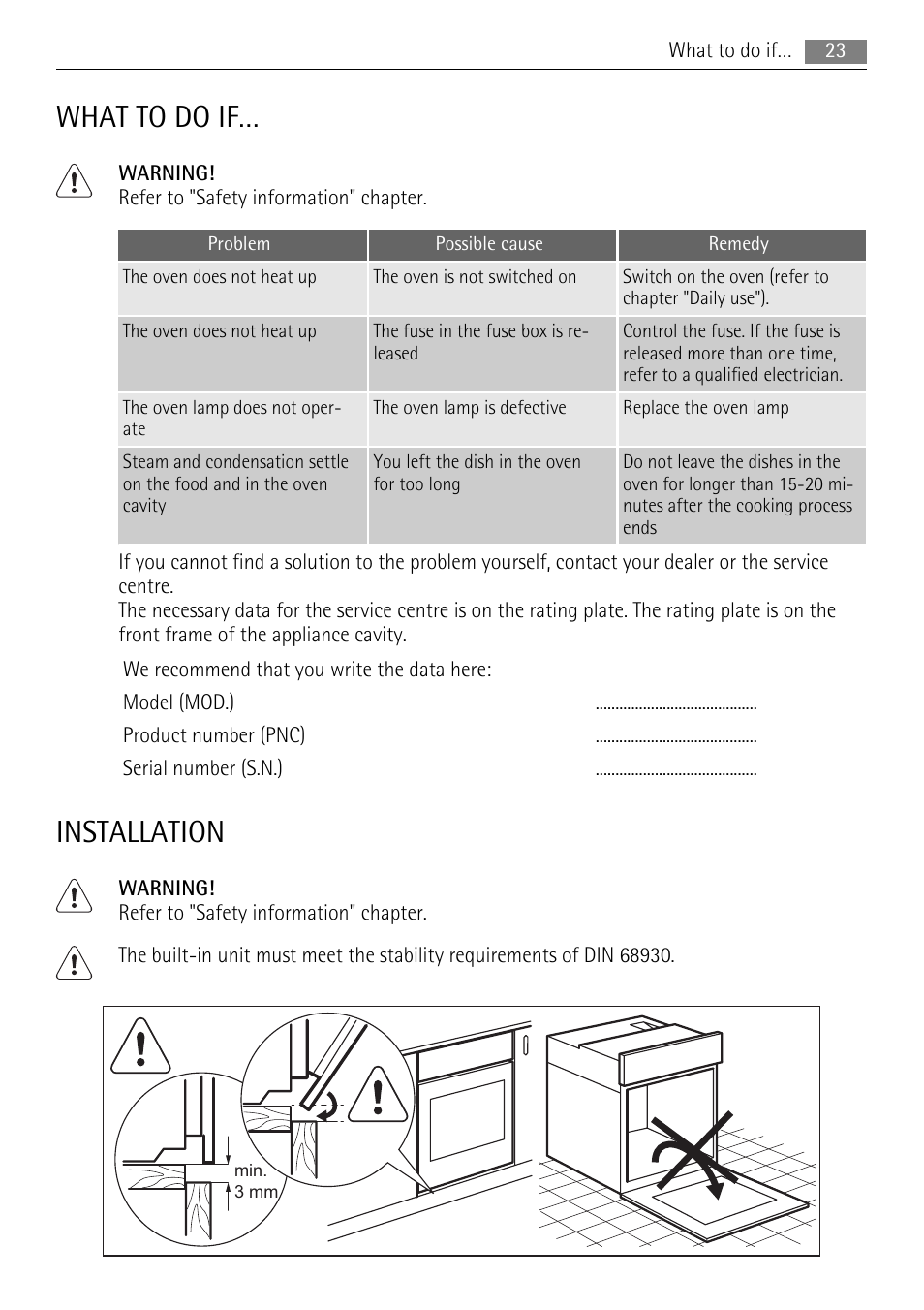 What to do if, Installation | AEG BC3000001 User Manual | Page 23 / 28