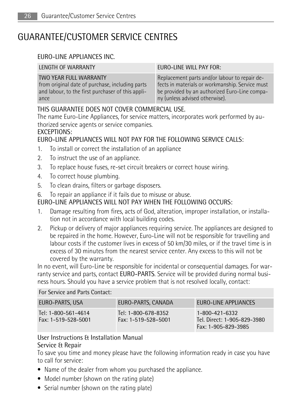 Guarantee/customer service centres | AEG BC3000001 User Manual | Page 26 / 28